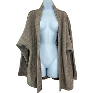 BRYN WALKER Lambswool Cashmere Brown Open Front Cardigan Oversized L Lagnelook